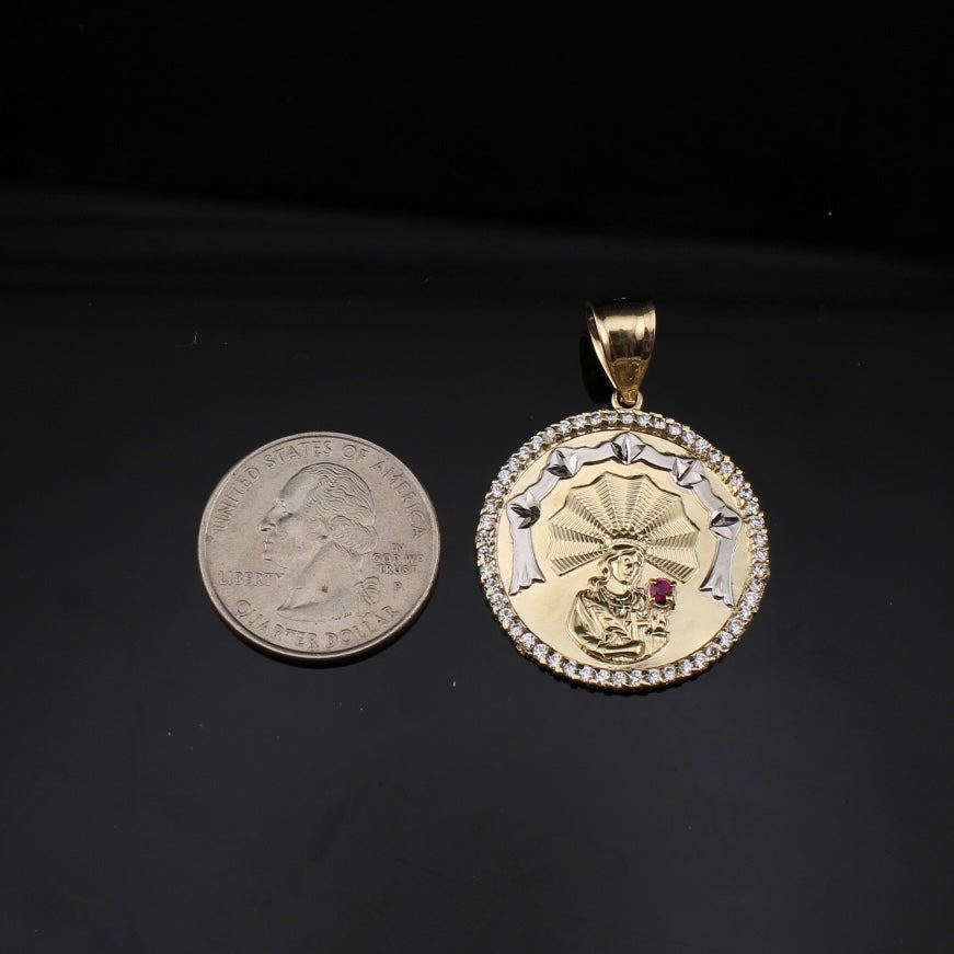 Colgante de rubí de la Virgen María en oro de 10 quilates auténtico