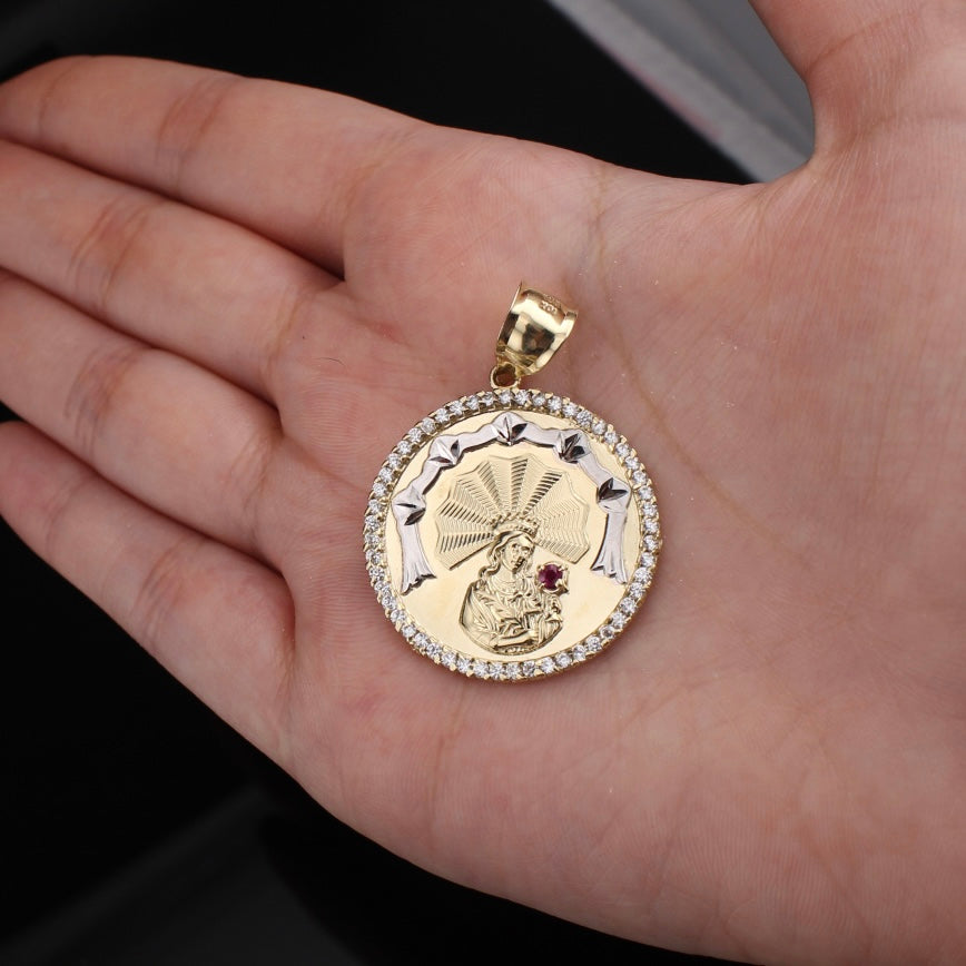 Colgante de rubí de la Virgen María en oro de 10 quilates auténtico