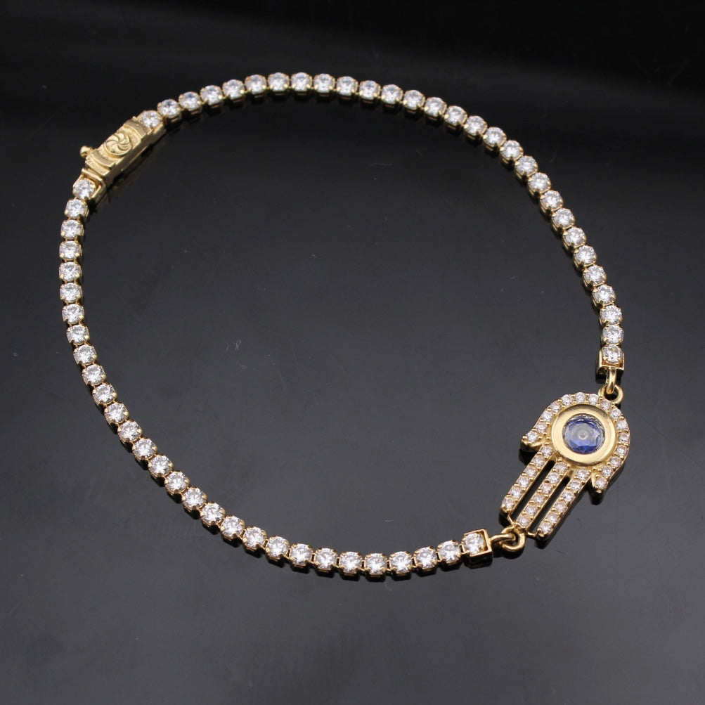 Pulsera de mano de Hamsa de oro de 14 quilates auténtico