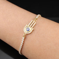 Pulsera de mano de Hamsa de oro de 14 quilates auténtico