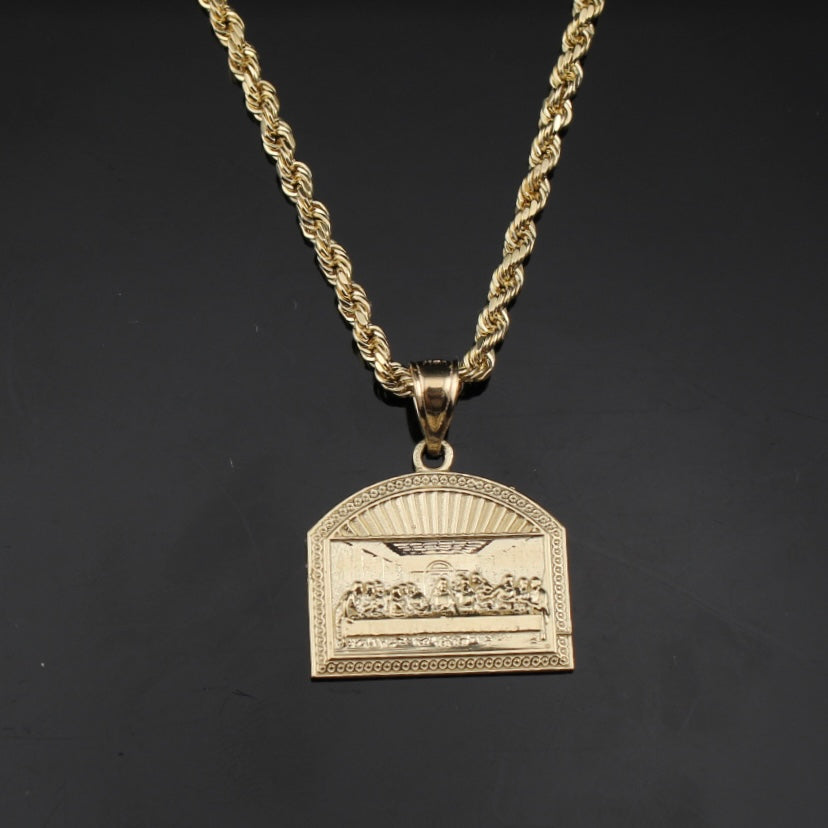 Colgante y Cadena de la Última Cena de Oro de 10K Auténtico