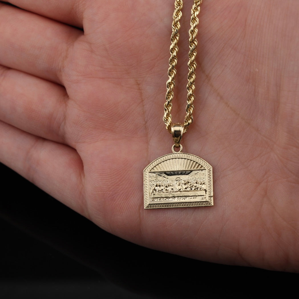 Colgante y Cadena de la Última Cena de Oro de 10K Auténtico