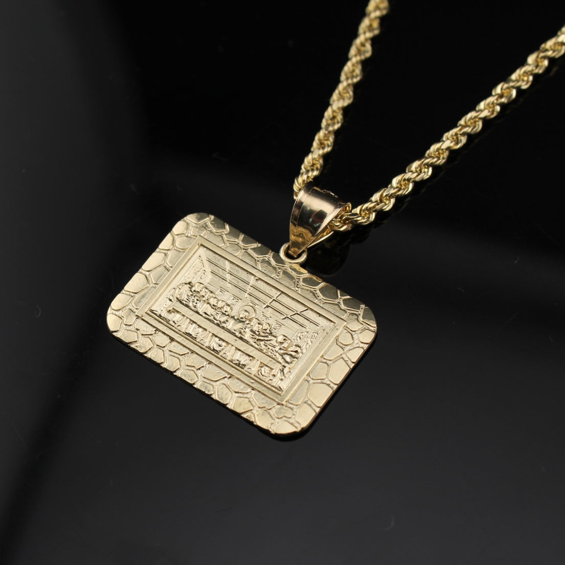 Real 10K Gold Last Supper Pendant & Chain