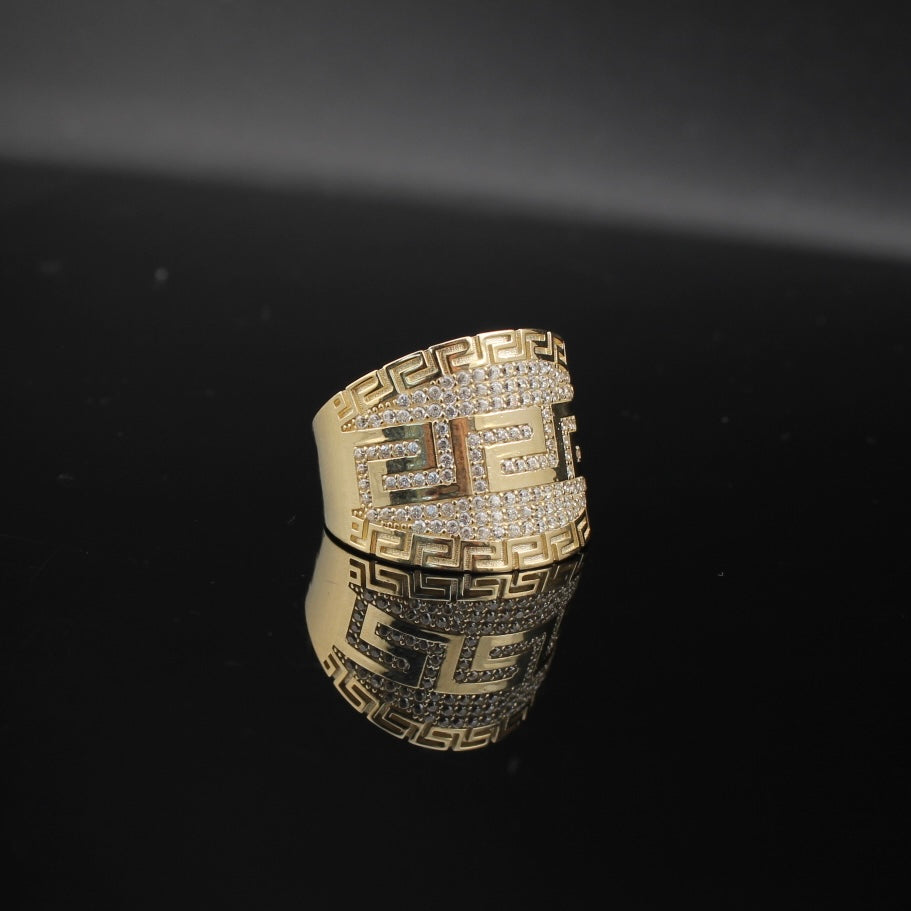 Anillo de hombre de oro de 10K auténtico con diseño griego