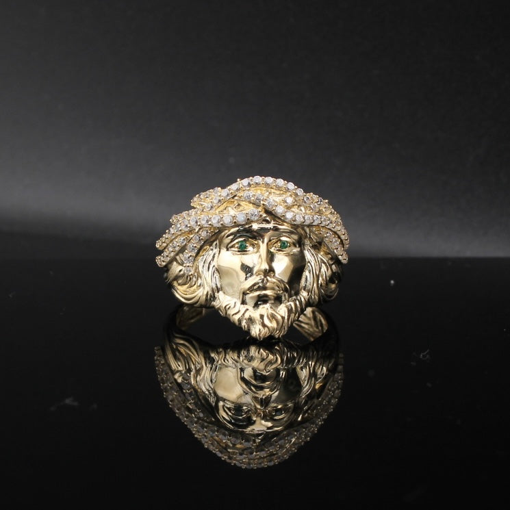 Real 10K Gold Mens Jesus Face Ring