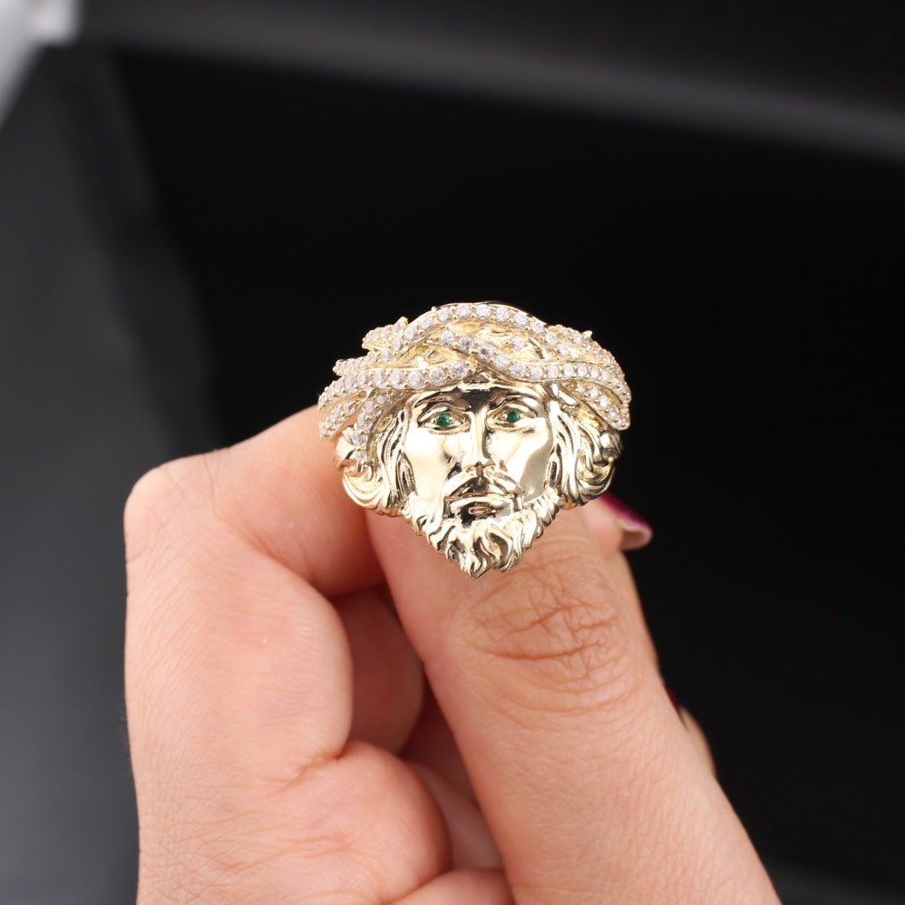Real 10K Gold Mens Jesus Face Ring