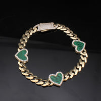 Pulsera de corazón cubana de oro de 10K auténtico