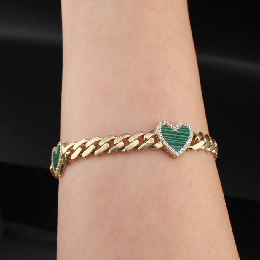 Pulsera de corazón cubana de oro de 10K auténtico