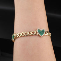 Pulsera de corazón cubana de oro de 10K auténtico