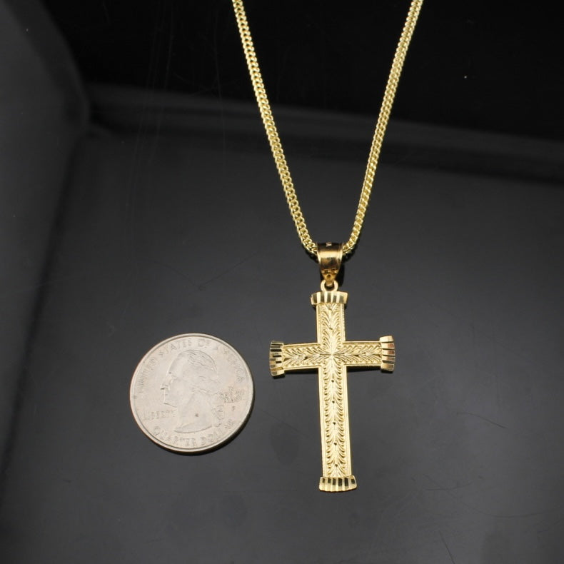 Real 10K Gold Cross Pendant & Chain