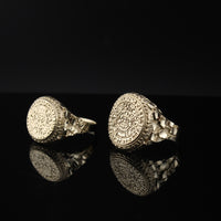 Anillo de pepita con calendario azteca de oro de 10K auténtico