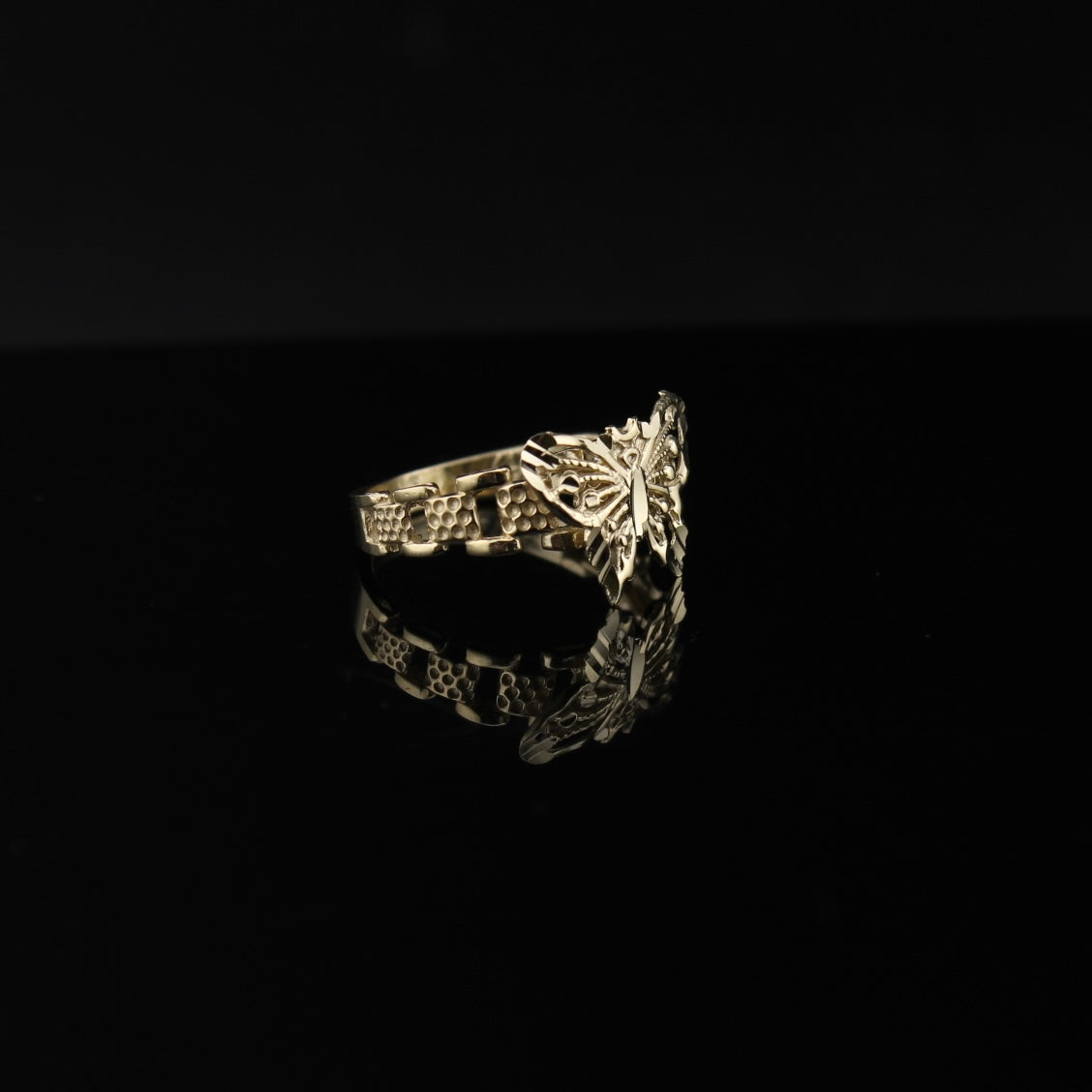 Anillo de mariposa de oro de 10K auténtico