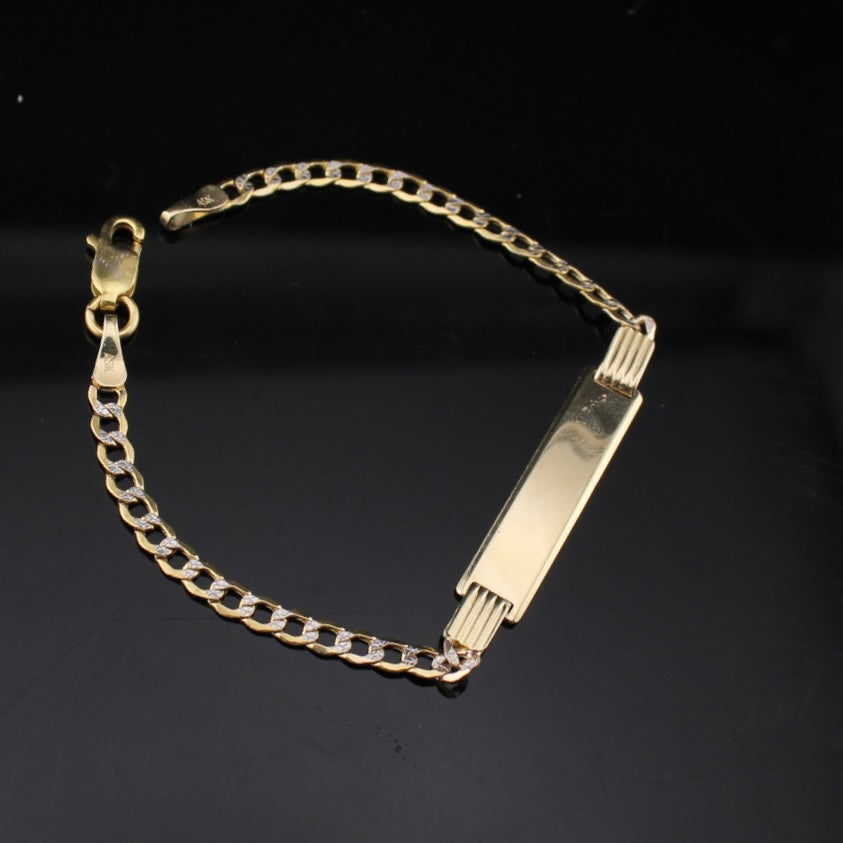 Pulsera cubana de oro de 10K bicolor con corte de diamante, real