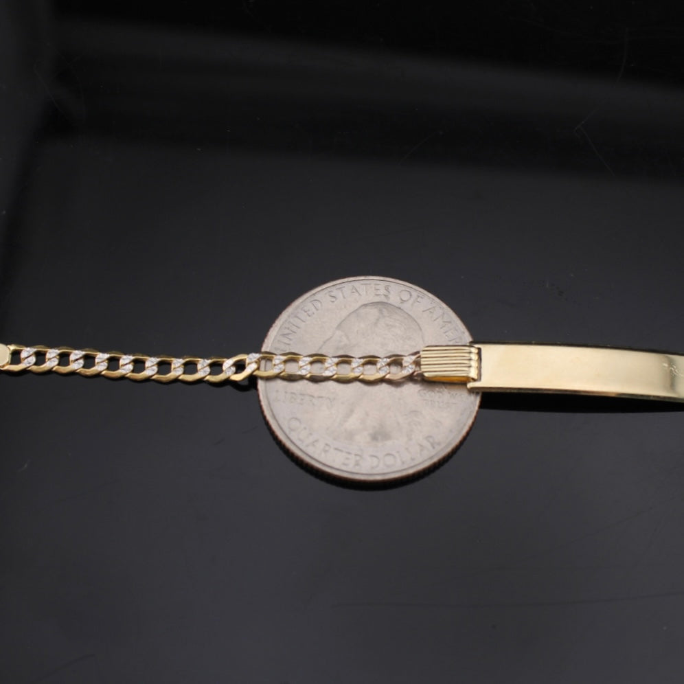 Pulsera cubana de oro de 10K bicolor con corte de diamante, real