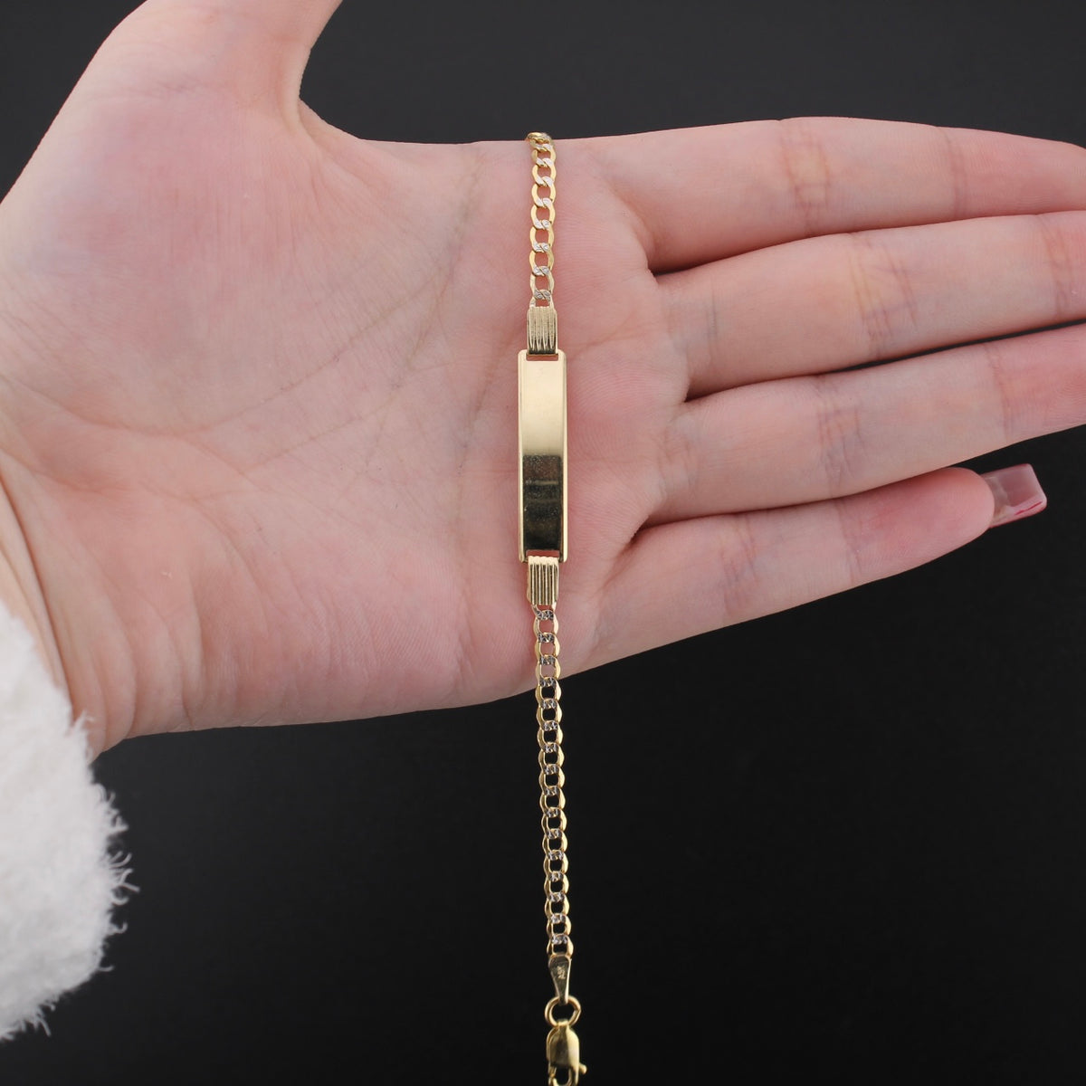 Pulsera cubana de oro de 10K bicolor con corte de diamante, real