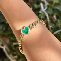 Pulsera de corazón cubana de oro de 10K auténtico