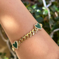 Pulsera de corazón cubana de oro de 10K auténtico