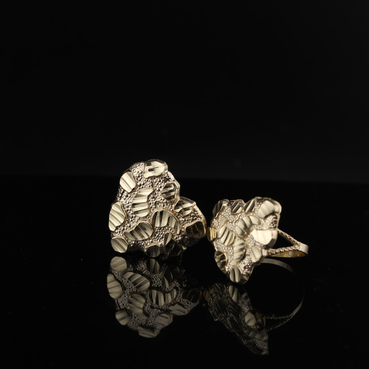 Anillos de pepita de oro de 10K auténtico con forma de corazón