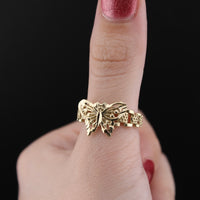 Anillo de mariposa de oro de 10K auténtico