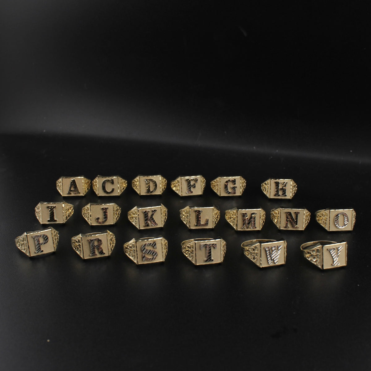 Anillos de oro auténtico de 10 quilates con inicial de pepita TODAS LAS LETRAS