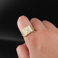 Anillos de oro auténtico de 10 quilates con inicial de pepita TODAS LAS LETRAS