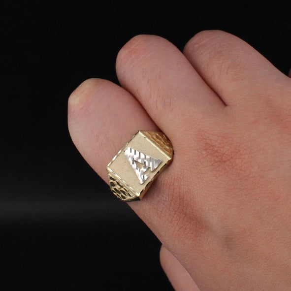 Anillos de oro auténtico de 10 quilates con inicial de pepita TODAS LAS LETRAS