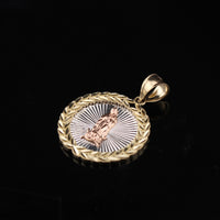 Colgante redondo de la Virgen María de oro rosa de 10K real
