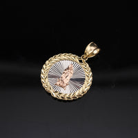 Colgante redondo de la Virgen María de oro rosa de 10K real