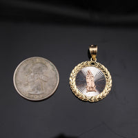 Colgante redondo de la Virgen María de oro rosa de 10K real