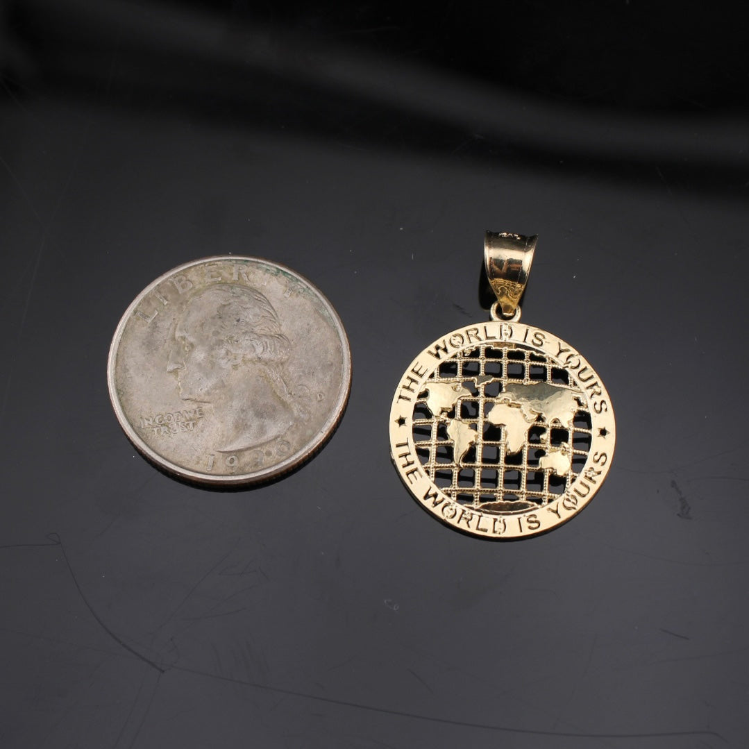 Real 10K Gold World Is Yours Pendant Small