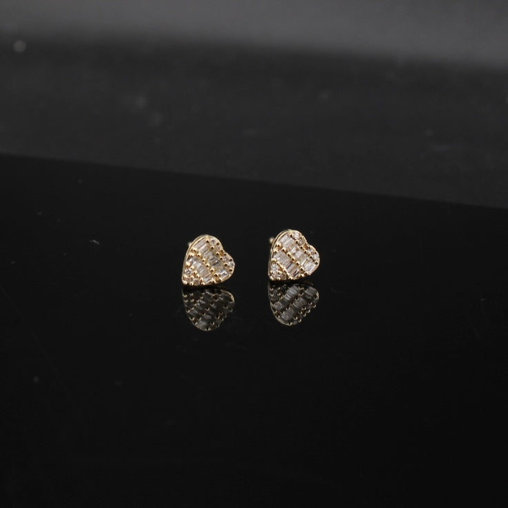 Real 14K Gold Diamond Heart Studs