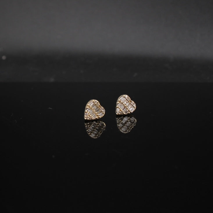 Real 14K Gold Diamond Heart Studs