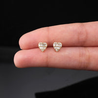 Real 14K Gold Diamond Heart Studs
