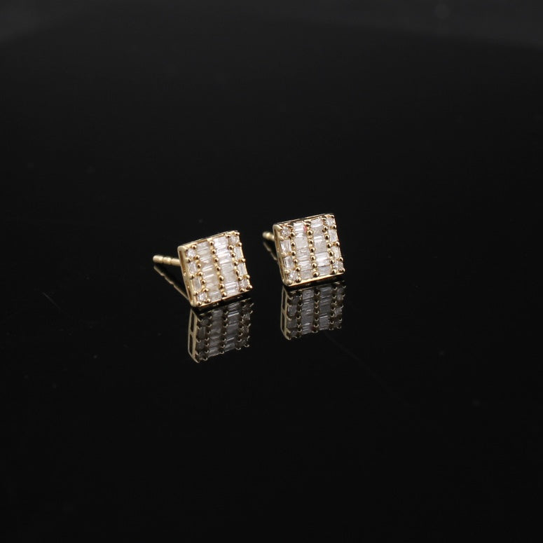 Real 14K Gold Diamond Square Studs