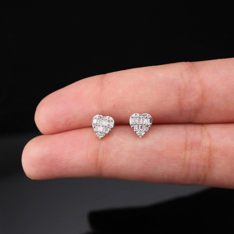 Real 14K Gold Diamond Heart Studs