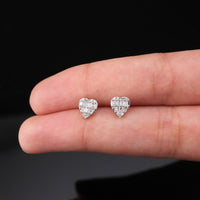 Real 14K Gold Diamond Heart Studs