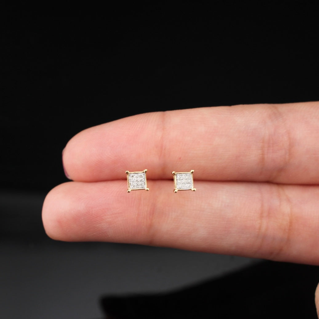 Pendientes cuadrados de oro de 14 quilates con diamantes auténticos