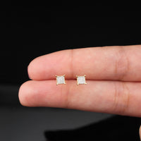 Pendientes cuadrados de oro de 14 quilates con diamantes auténticos