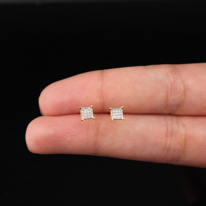 Pendientes cuadrados de oro de 14 quilates con diamantes auténticos
