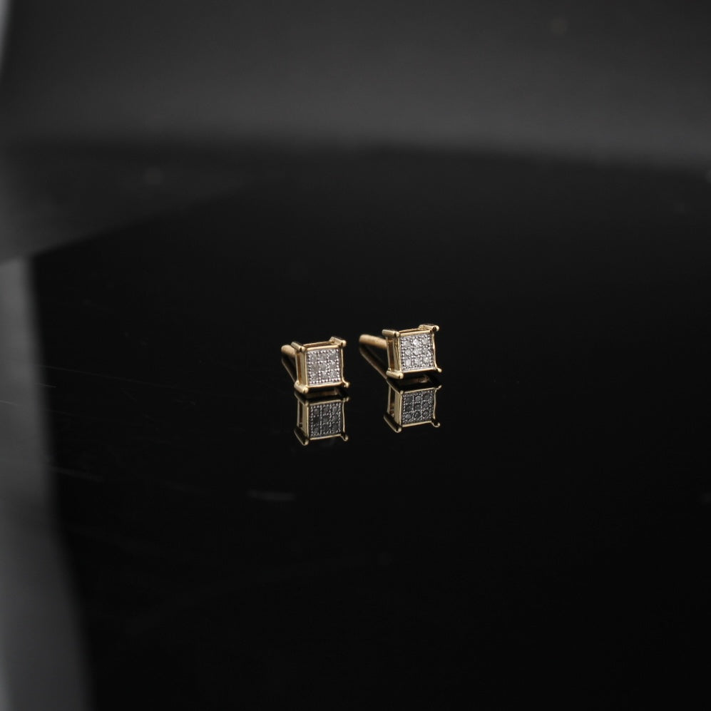 Pendientes cuadrados de oro de 14 quilates con diamantes auténticos
