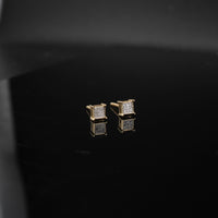 Pendientes cuadrados de oro de 14 quilates con diamantes auténticos