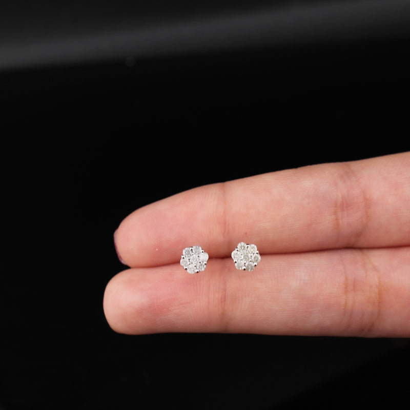 Aretes de flor con diamantes de oro de 10K auténtico