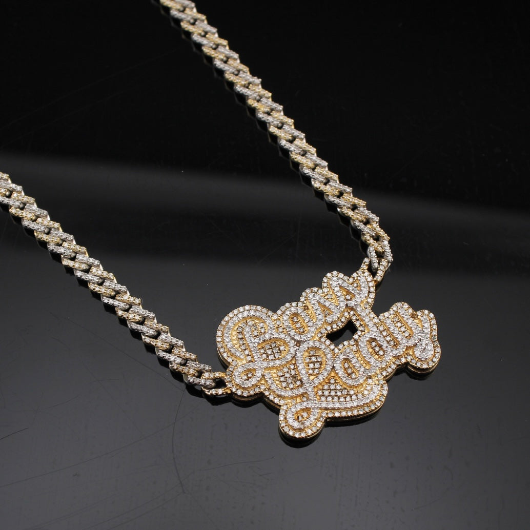 Colgante y cadena de oro de 10K auténtico con diamante "Boss Lady"