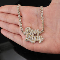 Colgante y cadena de oro de 10K auténtico con diamante "Boss Lady"