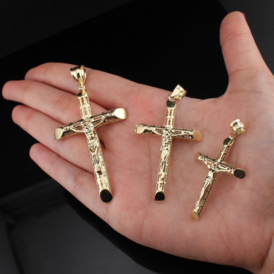 Real 10K Gold Cross Pendant Pipe Cross