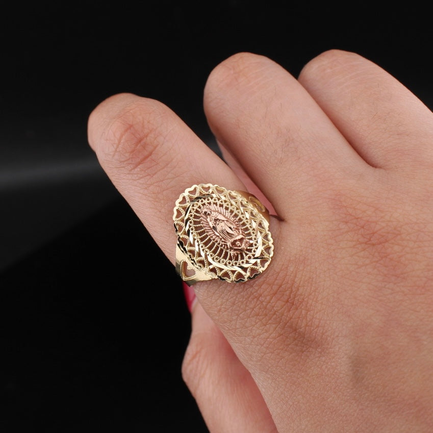 Anillo de la Virgen María de oro auténtico de 10 quilates