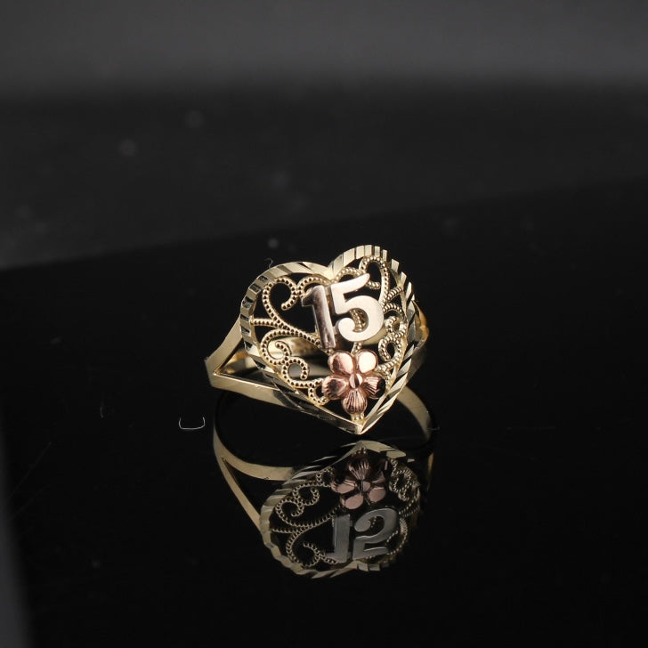 Anillo de corazón de oro de 10K real, 15 años