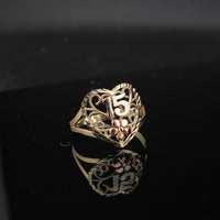 Anillo de corazón de oro de 10K real, 15 años