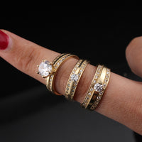 Juego de anillos trío de oro de 10K auténtico