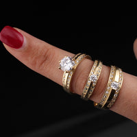 Juego de anillos trío de oro de 10K auténtico